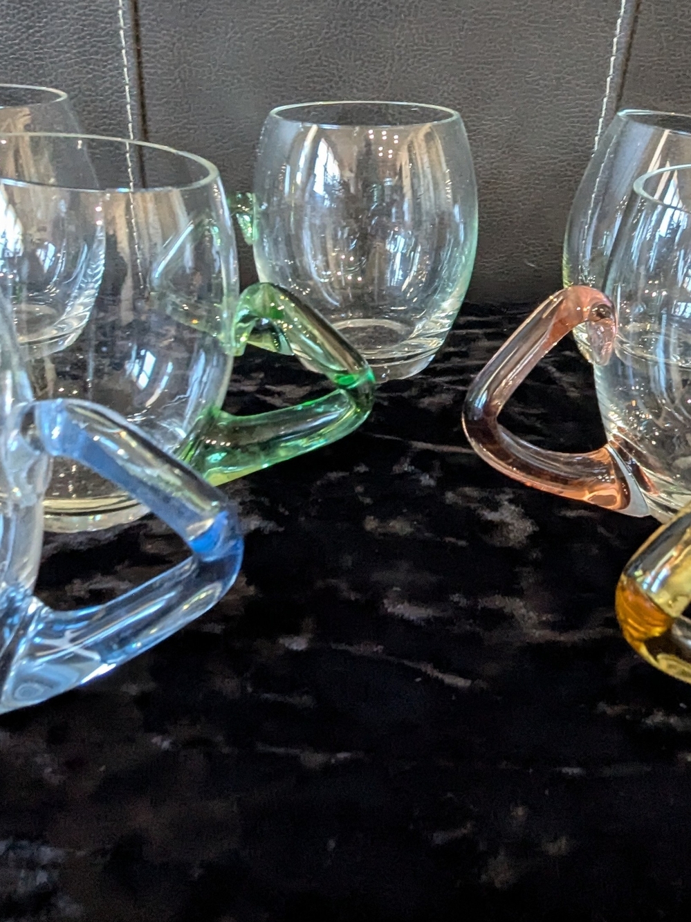 Handblown Glass Muggs With Colored Triangle Handles